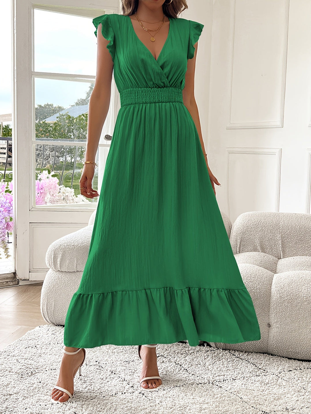 Women's Smocked Waist Tiered Midi Dress