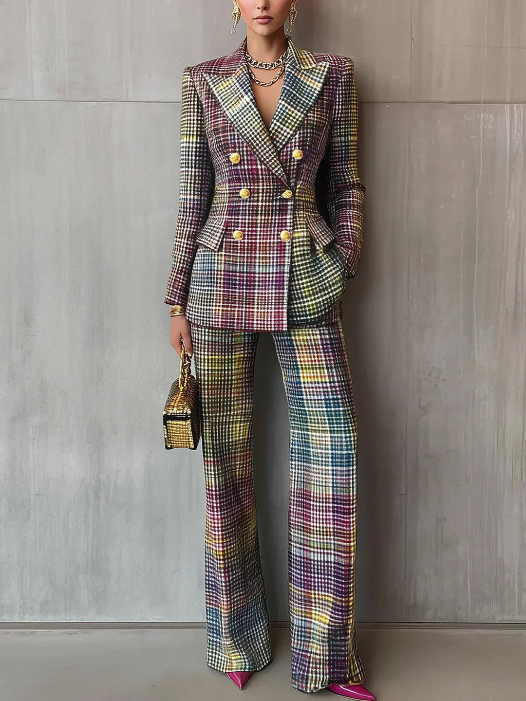 Women's Double Breasted Two Piece Pant Suit