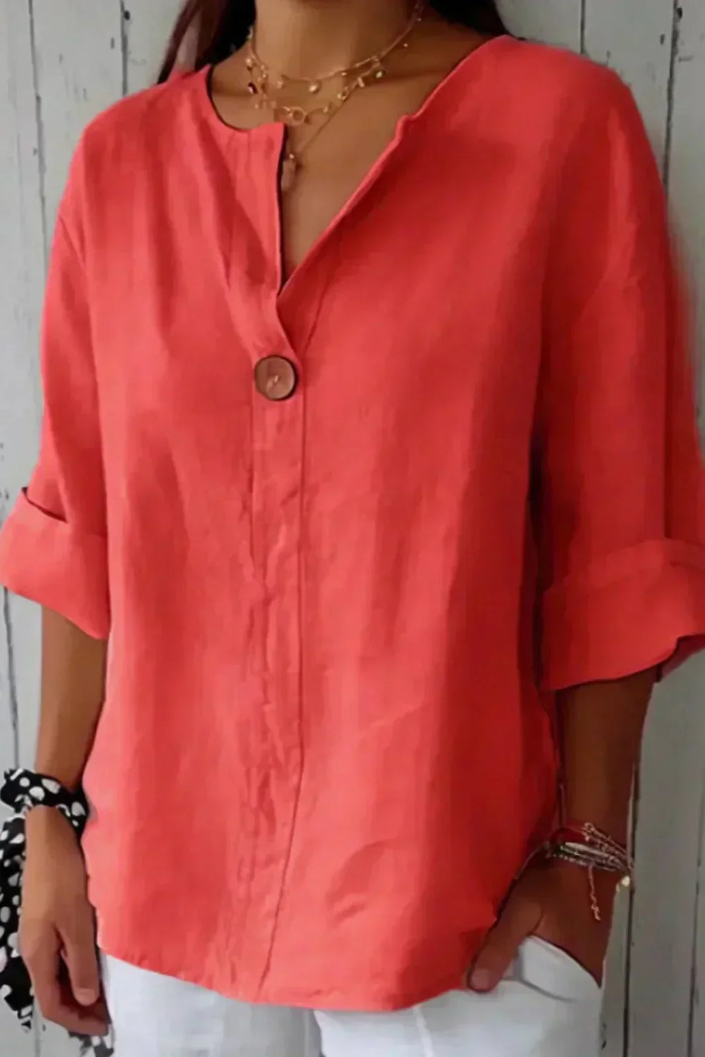 Women's Relaxed V Neck Button Blouse
