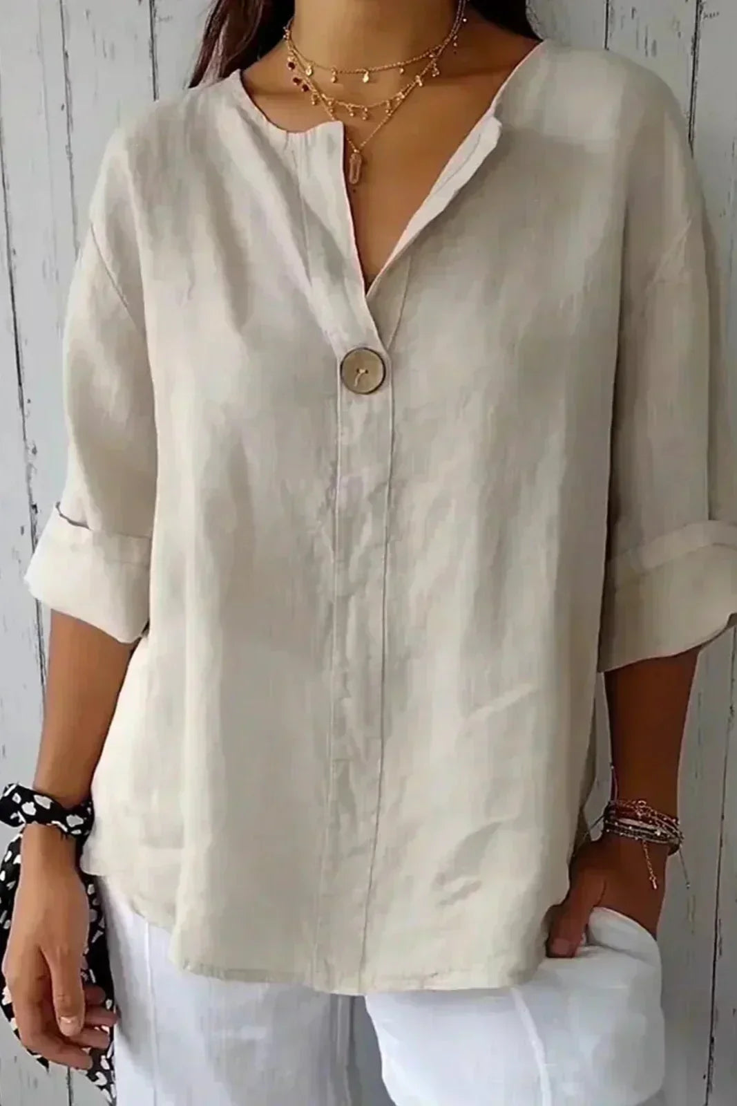 Women's Relaxed V Neck Button Blouse