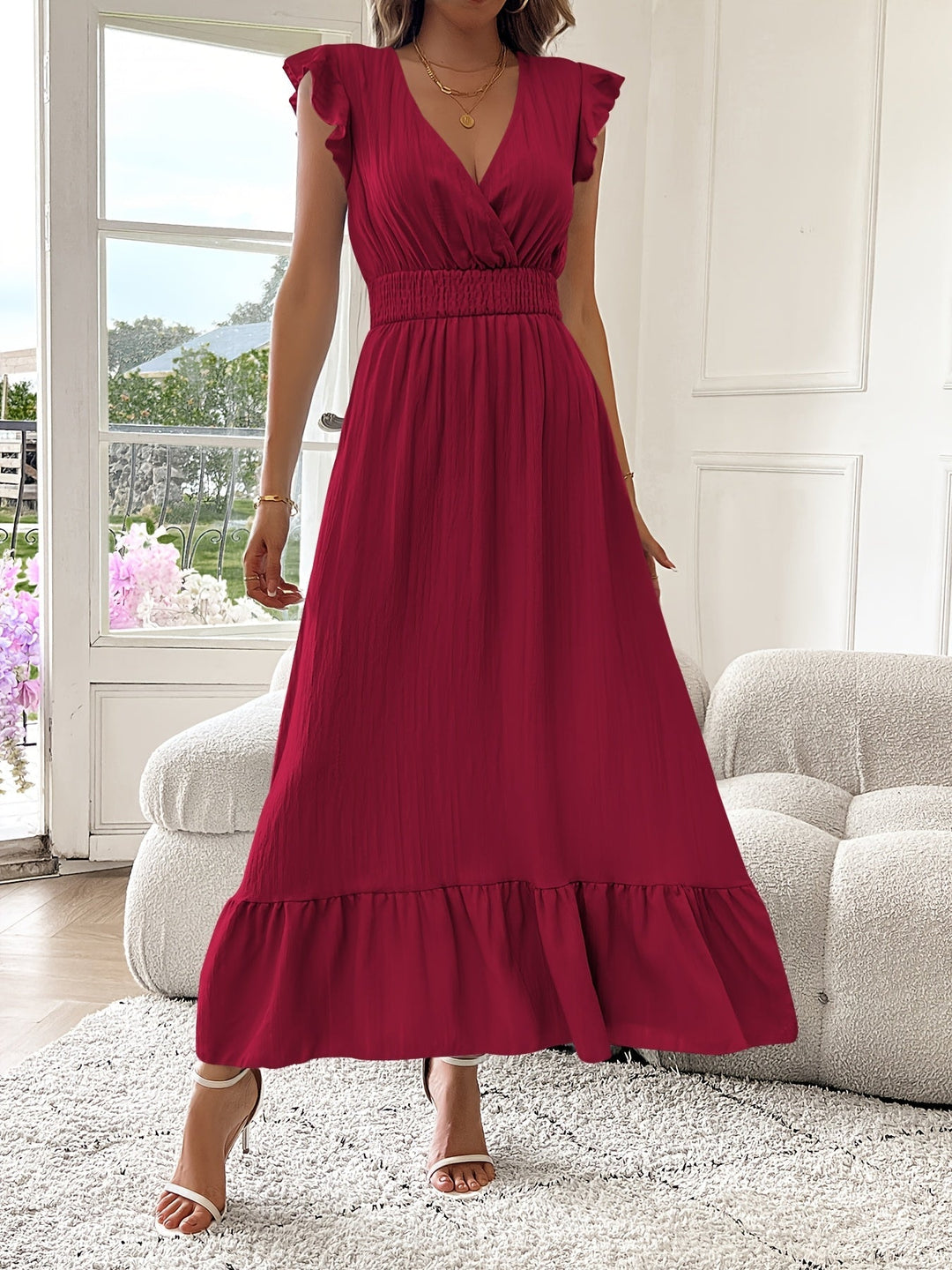 Women's Smocked Waist Tiered Midi Dress