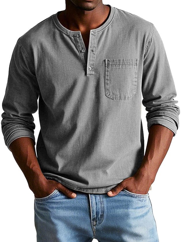 Men's Washed Cotton Vintage Henley