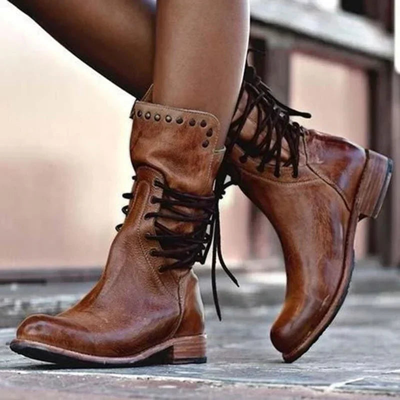 Women's Lace Up Faux Leather Boots