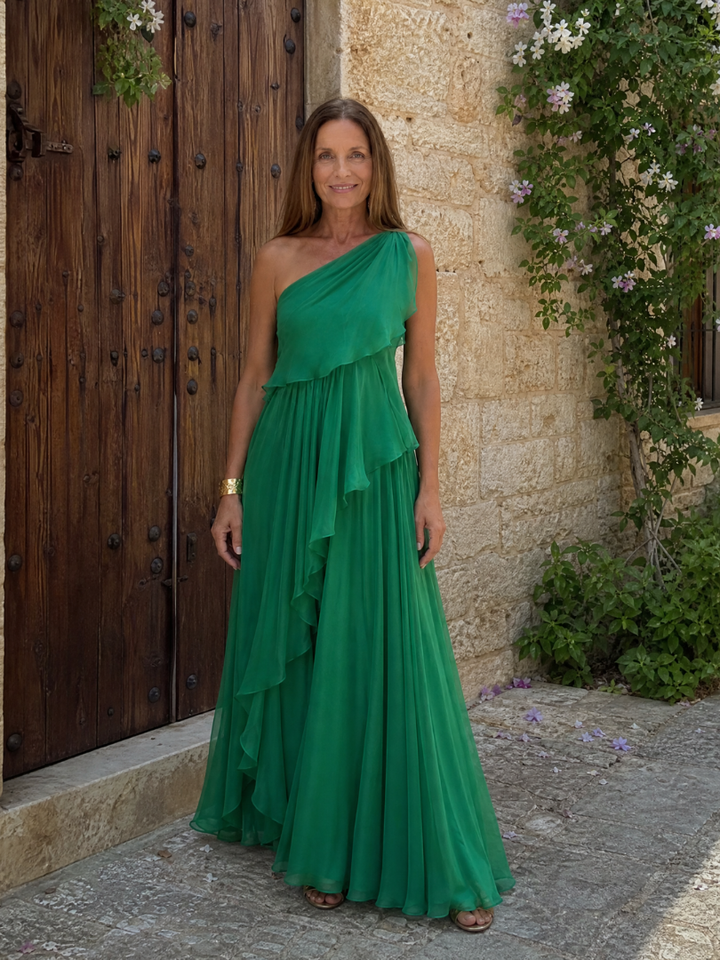 Women's One Shoulder Ruffle Maxi Dress