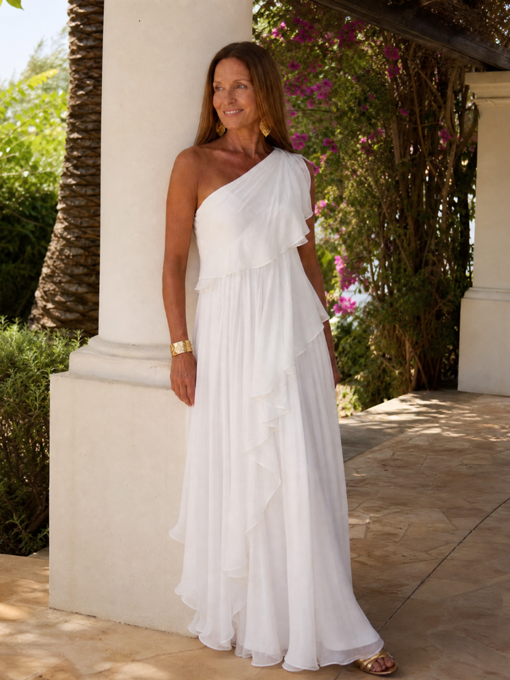 Women's One Shoulder Ruffle Maxi Dress