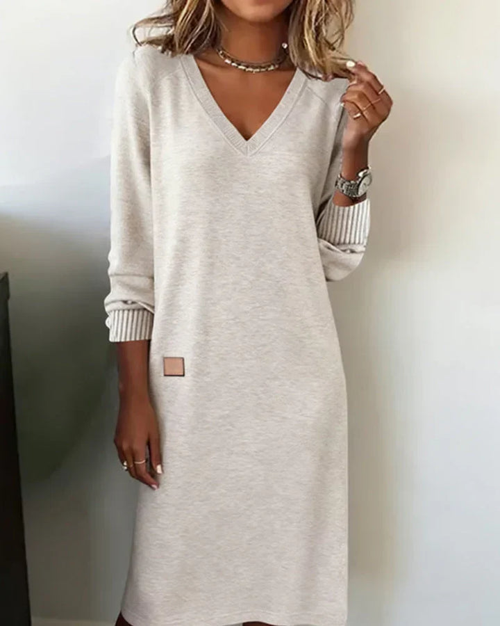 Women's V Neck Midi Pocket Dress