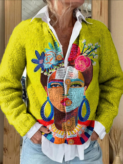 Marguerite | Women's Portrait Art Print Knit Cardigan