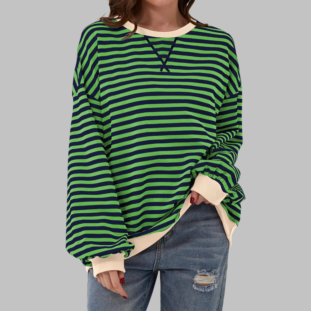 Women's Oversized Striped Crew Sweatshirt
