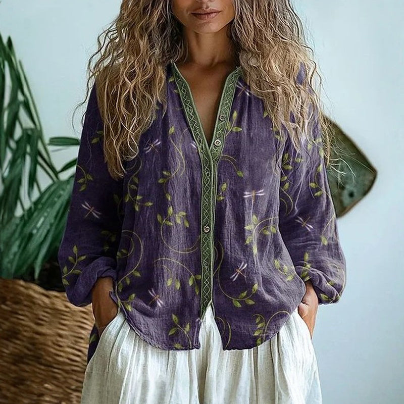 Women's Leaf Print Button Front Shirt