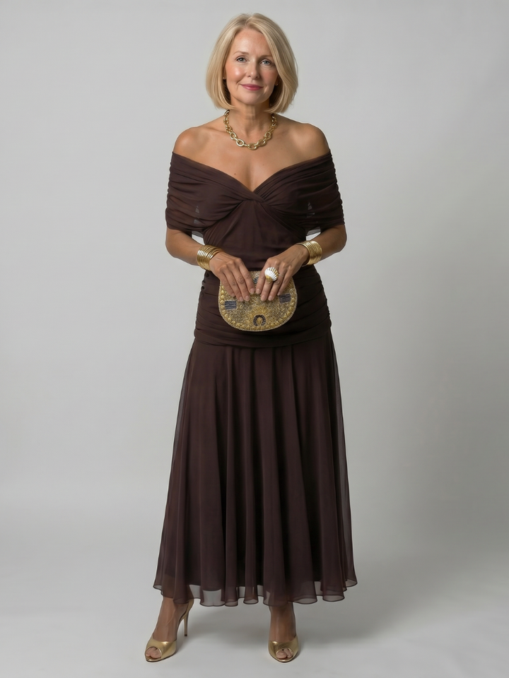 Women's Off Shoulder Flared Midi Dress