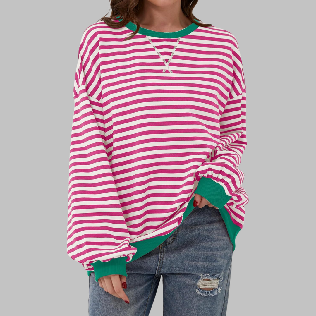 Women's Oversized Striped Crew Sweatshirt