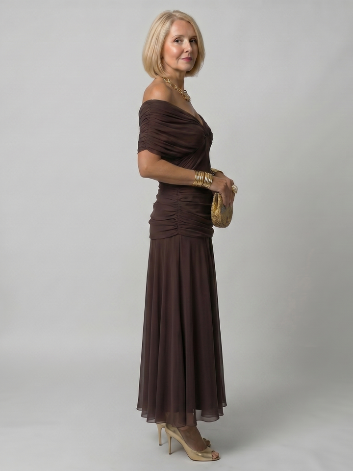 Women's Off Shoulder Flared Midi Dress