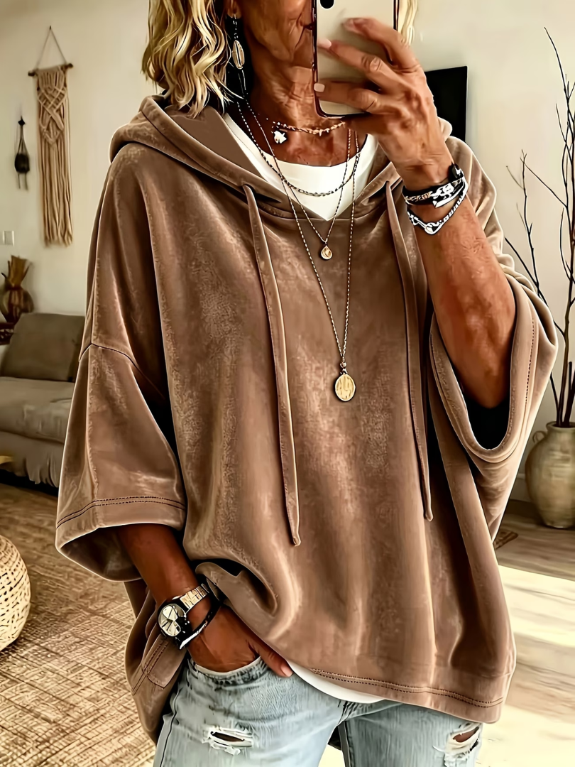 Women's Oversized Short Sleeve Poncho Hoodie