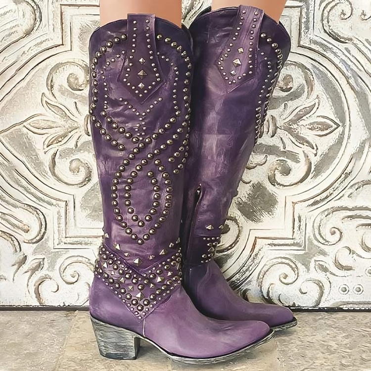 Women's Studded Western Knee High Boots