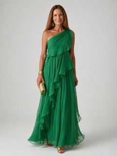 Christine | Women's One Shoulder Ruffle Maxi Dress