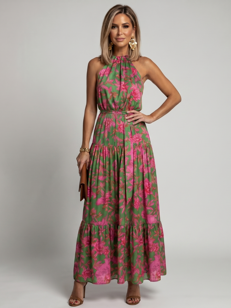 Women's Draped Halter Midi Dress
