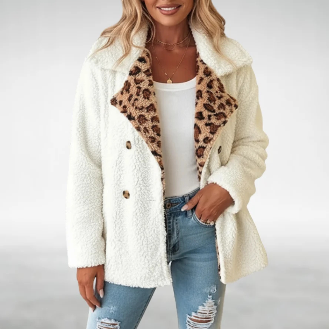 Women's Leopard Trim Winter Coat