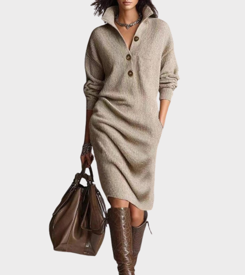 Women's High Collar Knit Pocket Dress