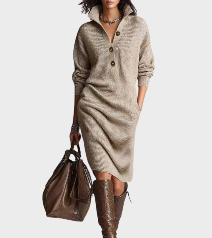 Women's High Collar Knit Pocket Dress