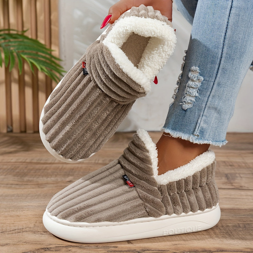 Women's Striped Plush Winter Slippers