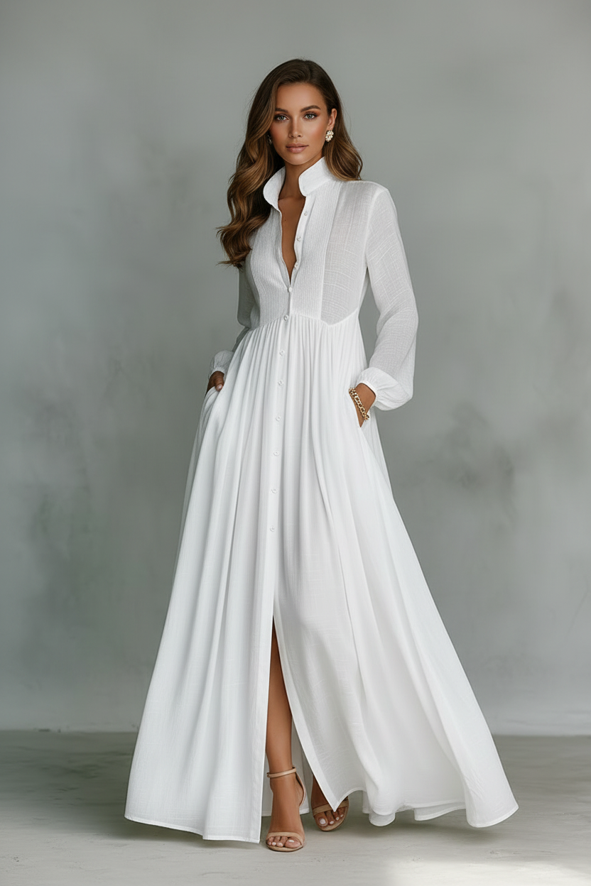 Women's Button Front Long Sleeve Dress