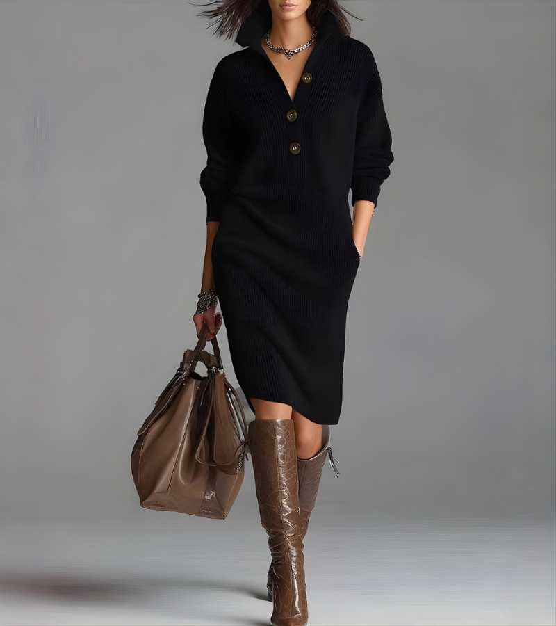 Women's High Collar Knit Pocket Dress