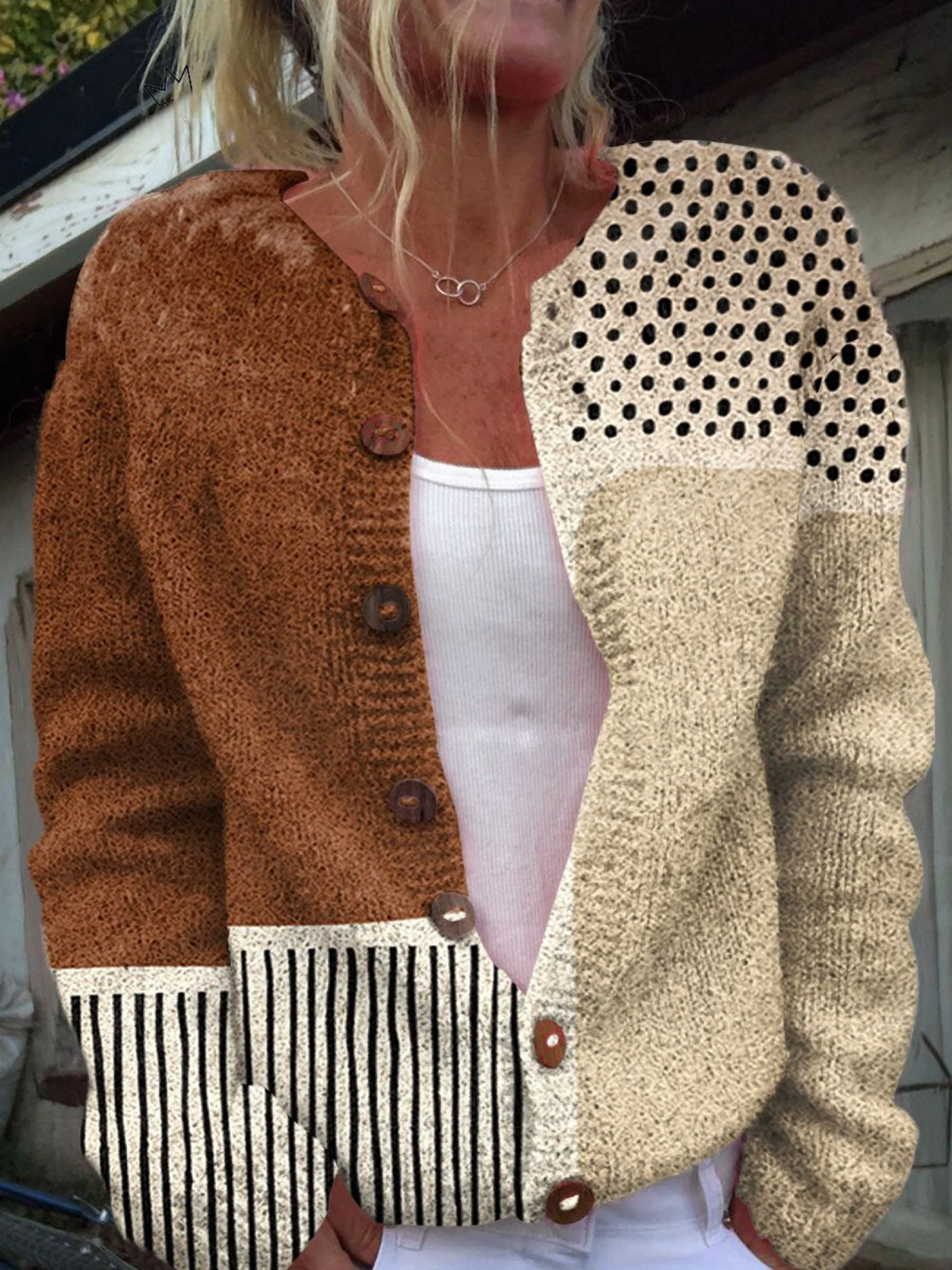 Women's Polka Dot Print Knit Cardigan - Multicolor