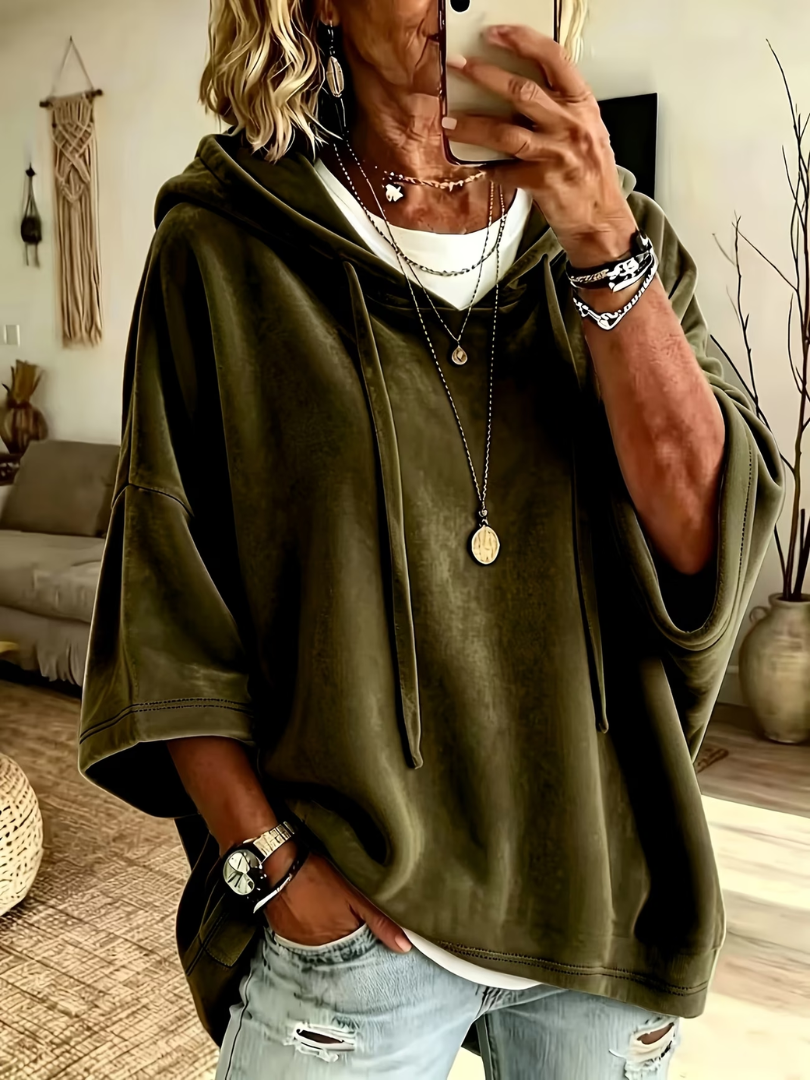 Women's Oversized Short Sleeve Poncho Hoodie
