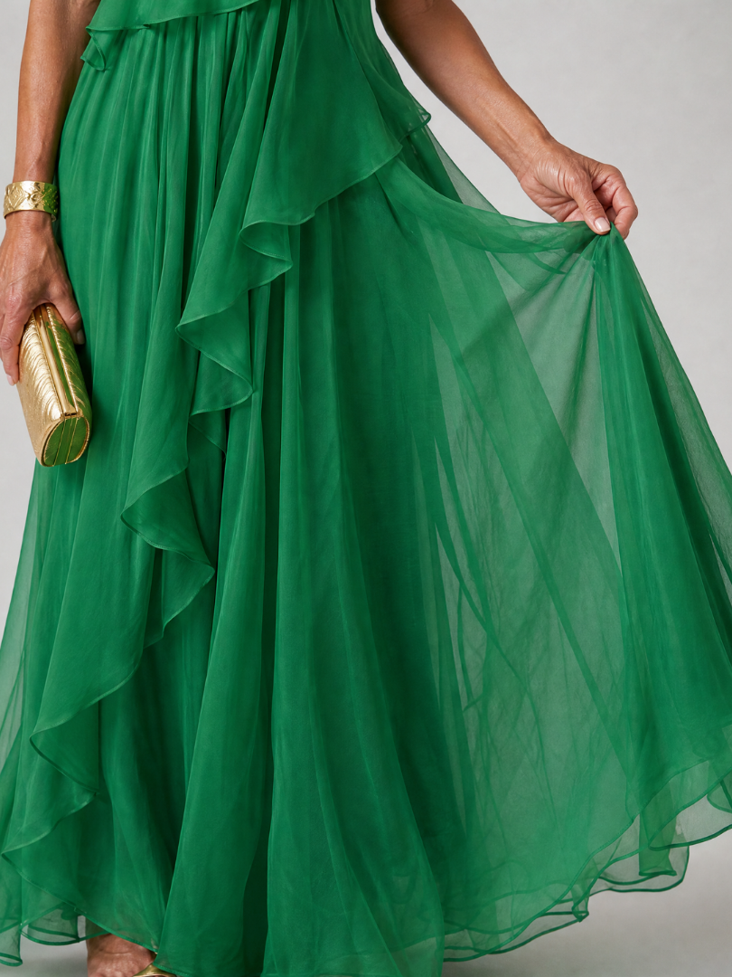 Women's One Shoulder Ruffle Maxi Dress