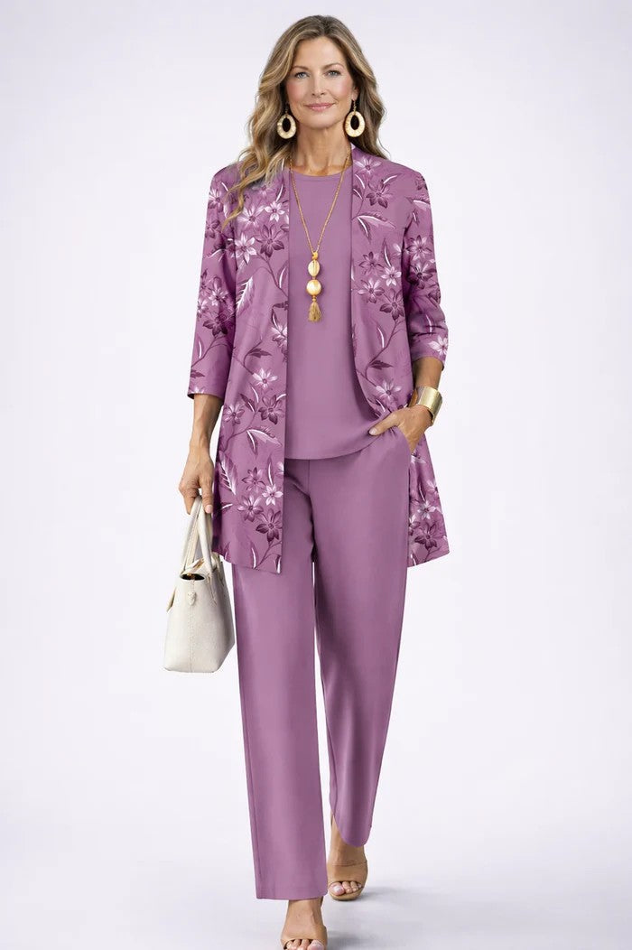 Women's Three Piece Printed Cardigan Set