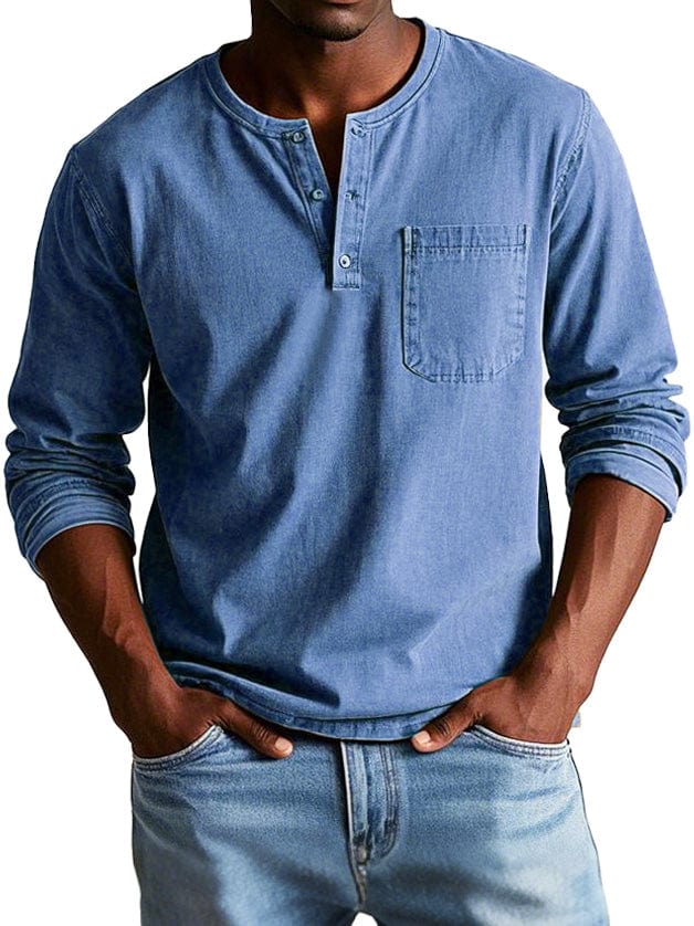 Men's Washed Cotton Vintage Henley