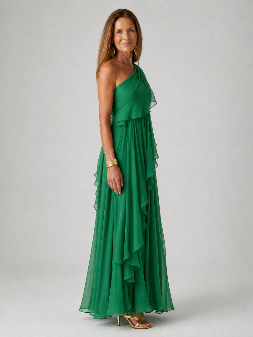 Women's One Shoulder Ruffle Maxi Dress