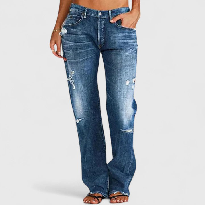 Women's Mid Rise Distressed Straight Jeans
