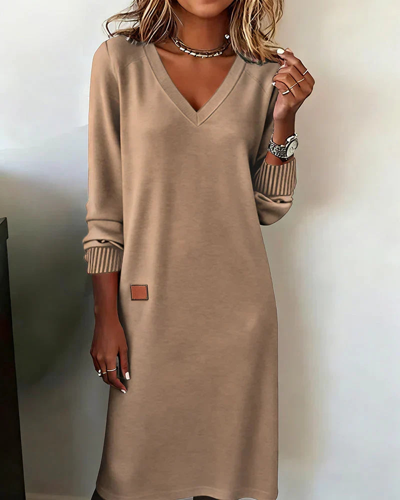 Women's V Neck Midi Pocket Dress