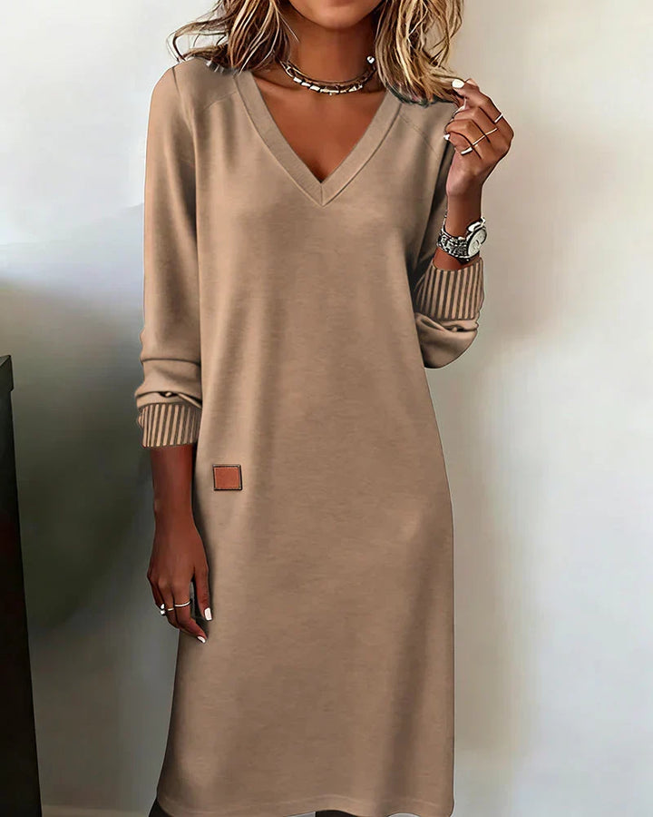 Women's V Neck Midi Pocket Dress