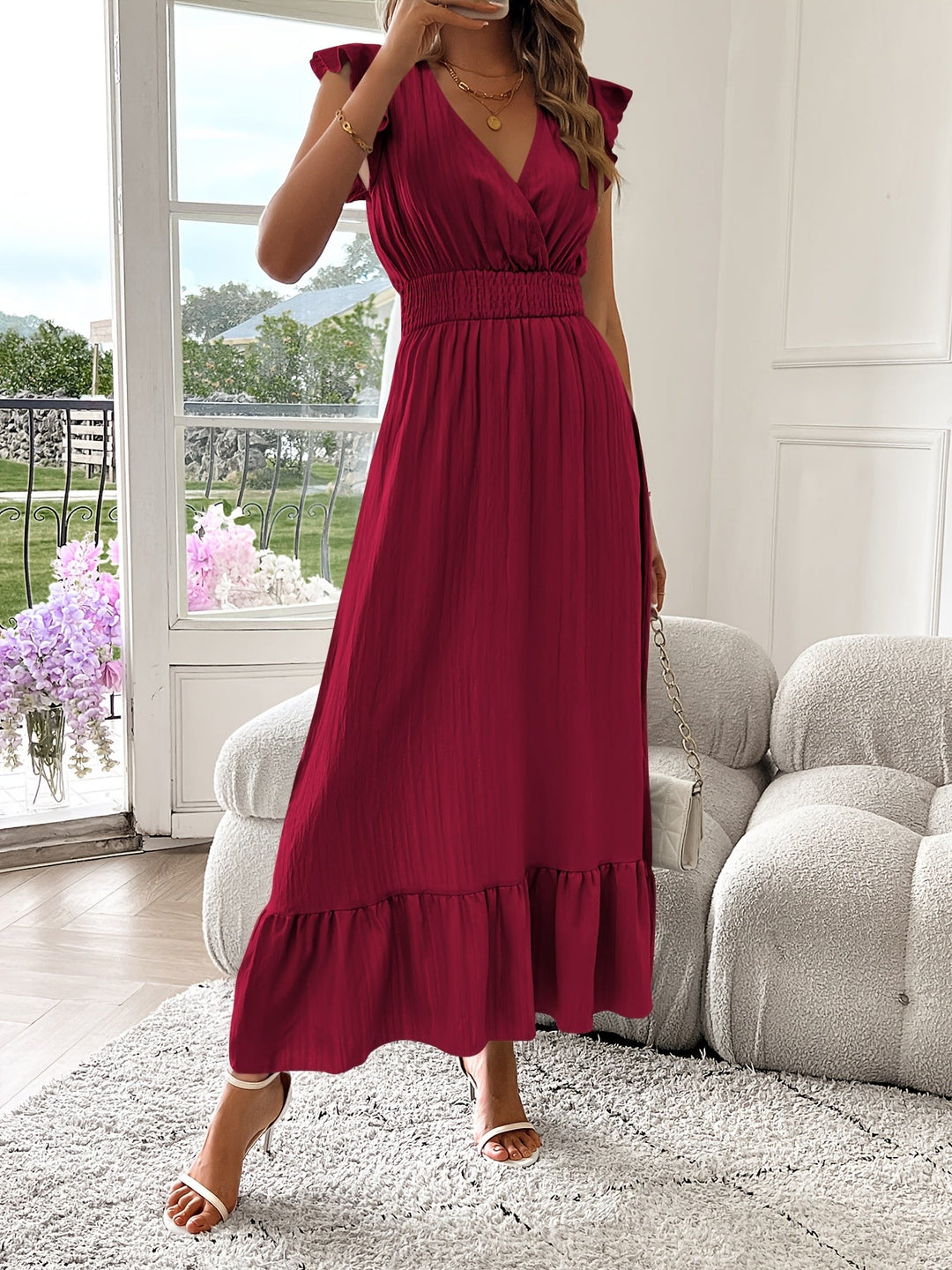 Women's Smocked Waist Tiered Midi Dress