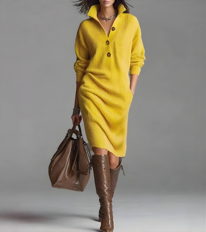 Women's High Collar Knit Pocket Dress