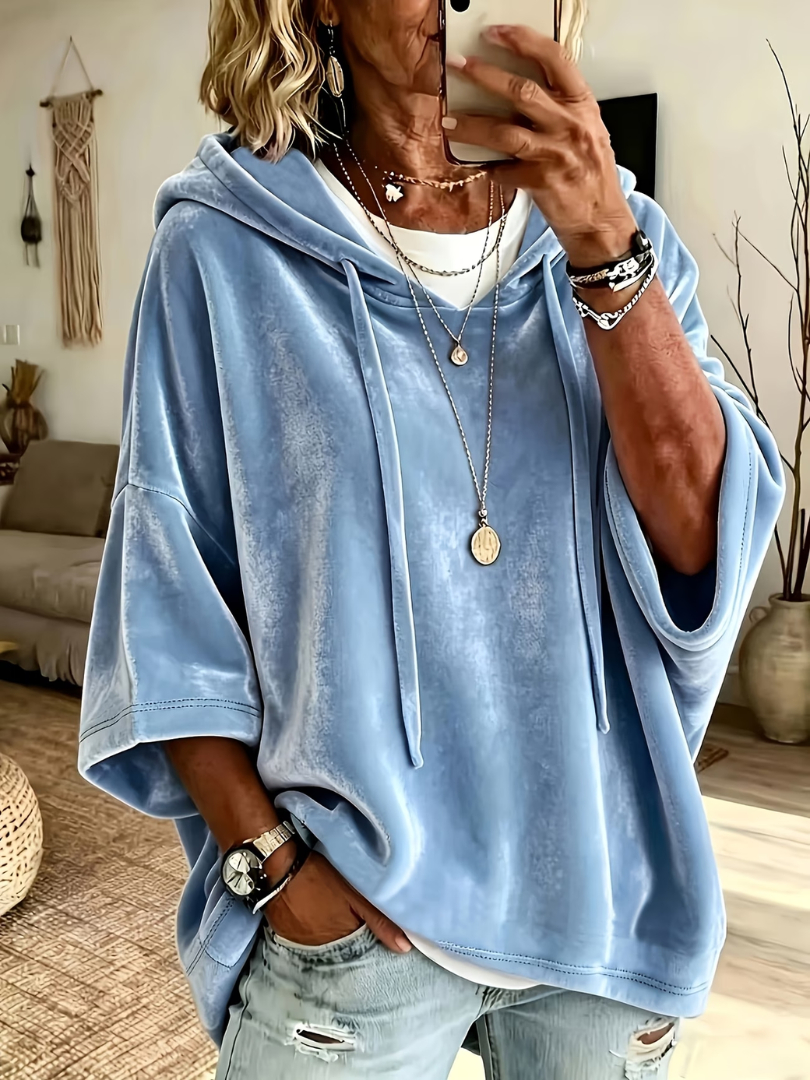Women's Oversized Short Sleeve Poncho Hoodie
