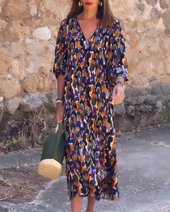 Janine | Women's Retro Print Balloon Sleeve Dress