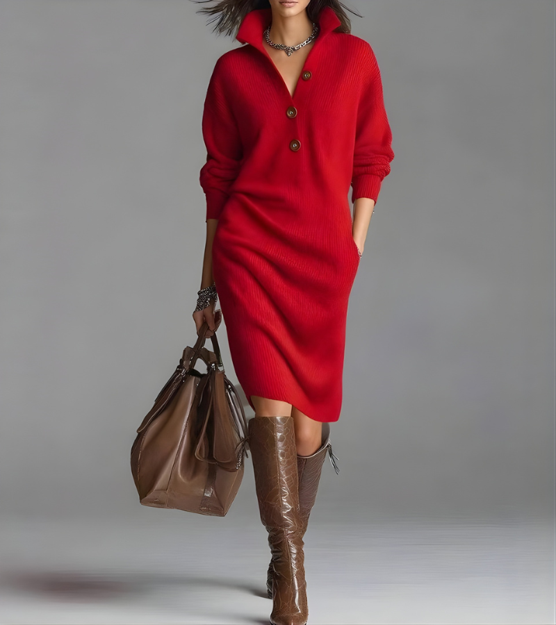 Women's High Collar Knit Pocket Dress