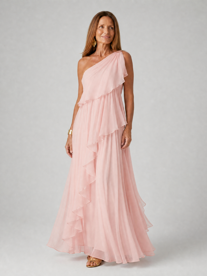 Women's One Shoulder Ruffle Maxi Dress
