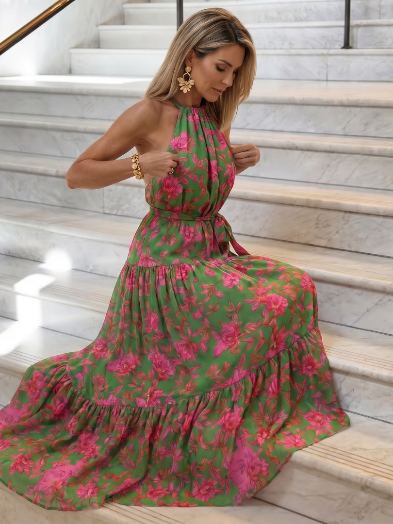 Women's Draped Halter Midi Dress
