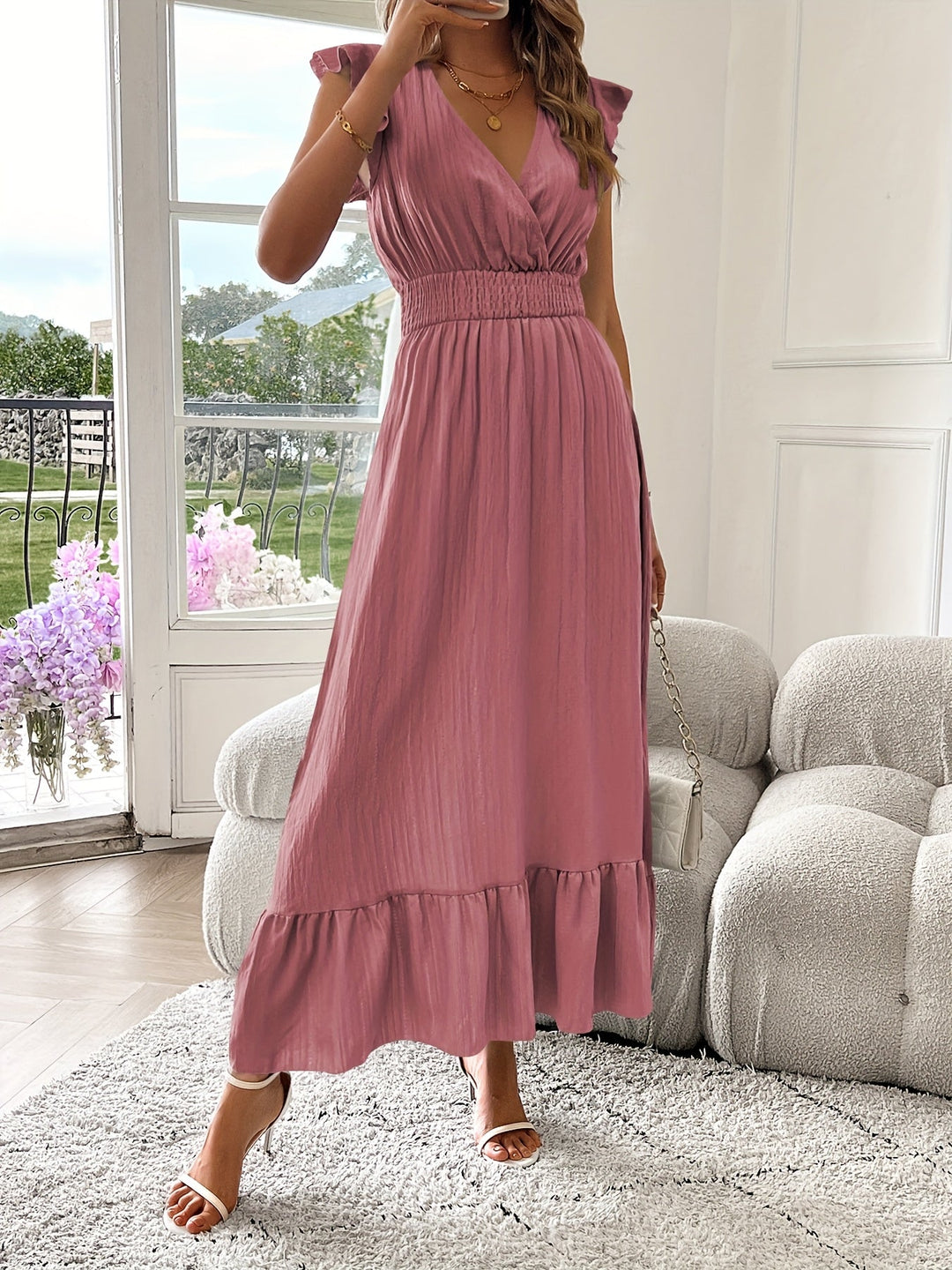 Women's Smocked Waist Tiered Midi Dress