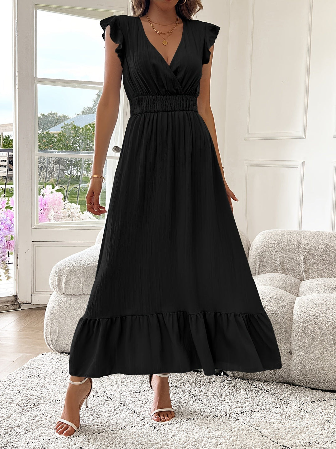Women's Smocked Waist Tiered Midi Dress