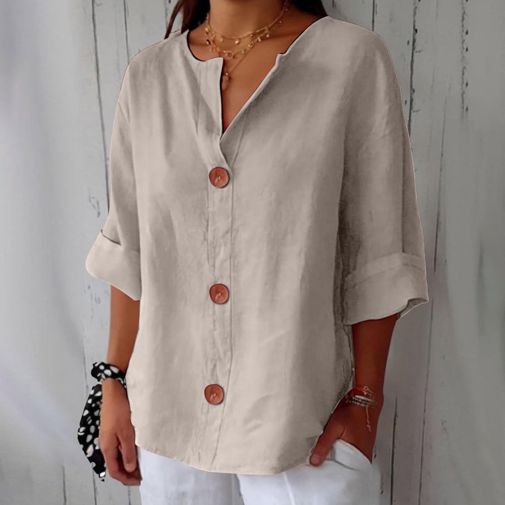 Women's Roll Sleeve Button Up Blouse