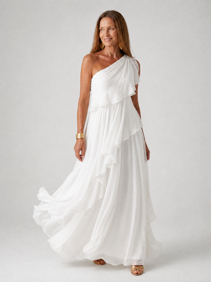 Women's One Shoulder Ruffle Maxi Dress