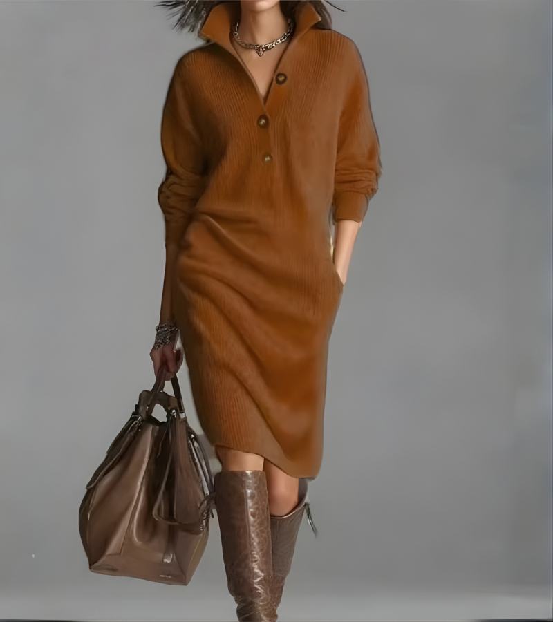 Women's High Collar Knit Pocket Dress