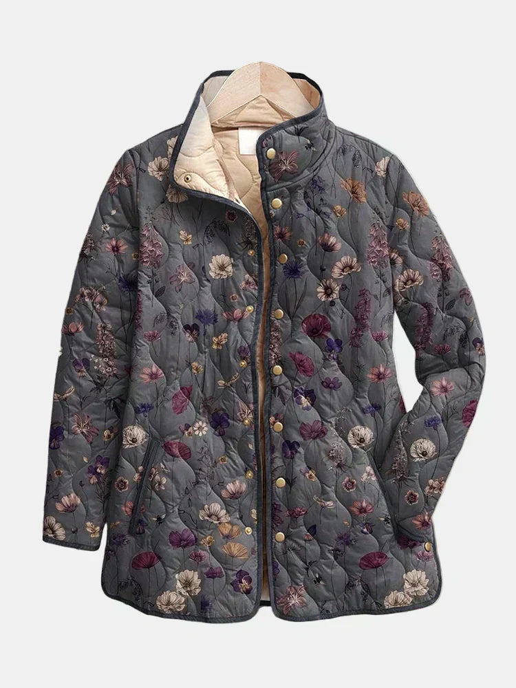 Women's Gray Floral Quilted Jacket