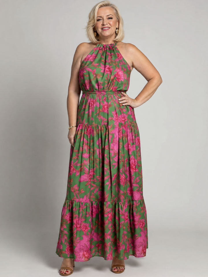 Women's Draped Halter Midi Dress