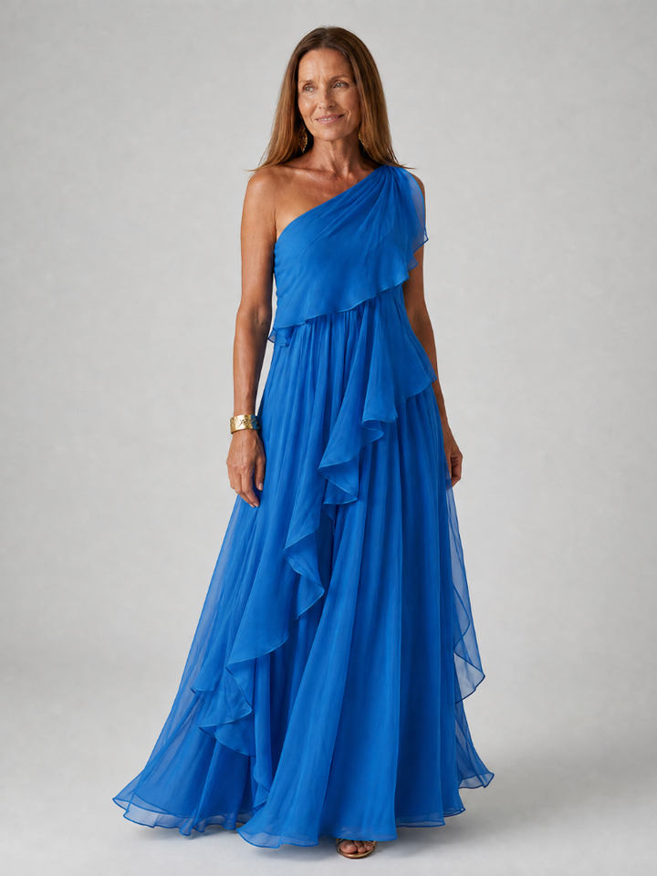 Women's One Shoulder Ruffle Maxi Dress